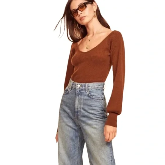 Reformation Cashmere Hart Sweater Cinnamon S NWT - Picture 12 of 12